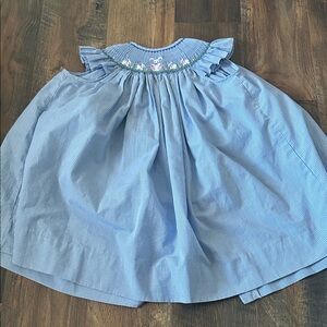 Blue Gingham Smocked bishop Dress with bunnies Embroidery sz 3